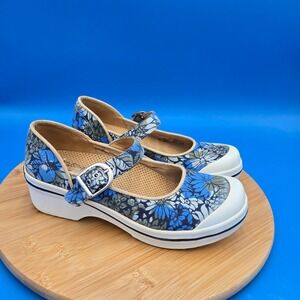 DANSKO Vegan Valerie Floral Blue Mary Jane Clogs Wedge EU‎ 36 US 5.5-6 Non-Slip